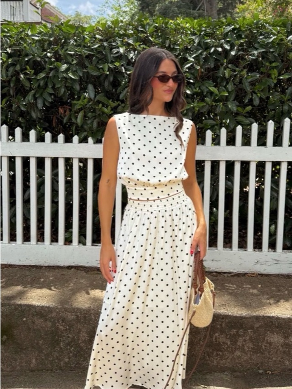 Commense White and Black Polka Dot Sleeveless Maxi Dress